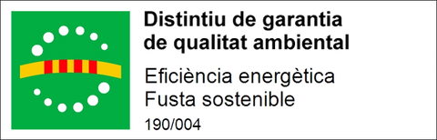 Distintivo de garantía de calidad ambiental de la Generalitat de Catalunya, versión horizontal, número 190/004