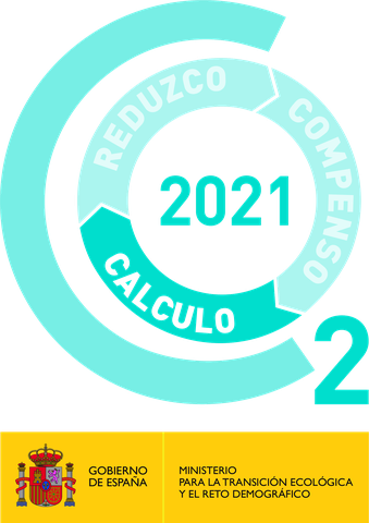 Sello Calculo-Reduzco-Compenso 2021 del registro de huella de carbono del Ministerio para la Transición Ecológica