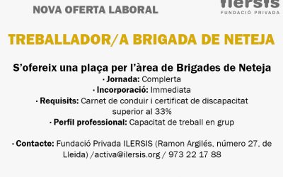 Nova oferta laboral: Treballador/a brigada de neteja