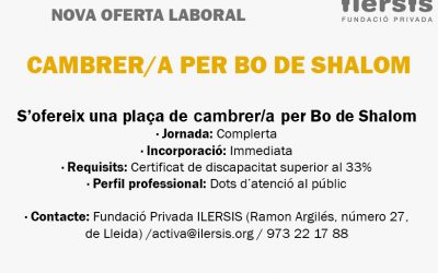 Nova oferta laboral: Cambrer/a per BO de Shalom