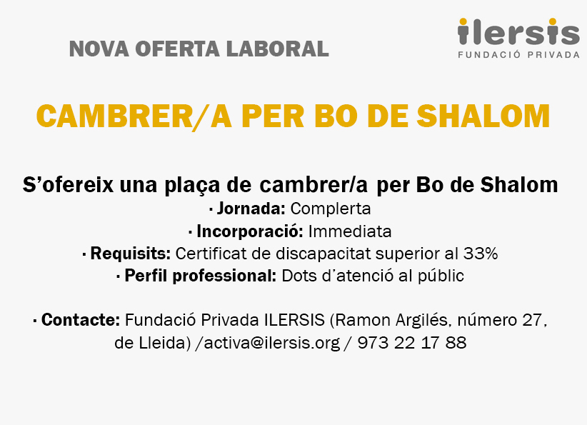 Nueva oferta laboral: Camarero/a para BO de Shalom